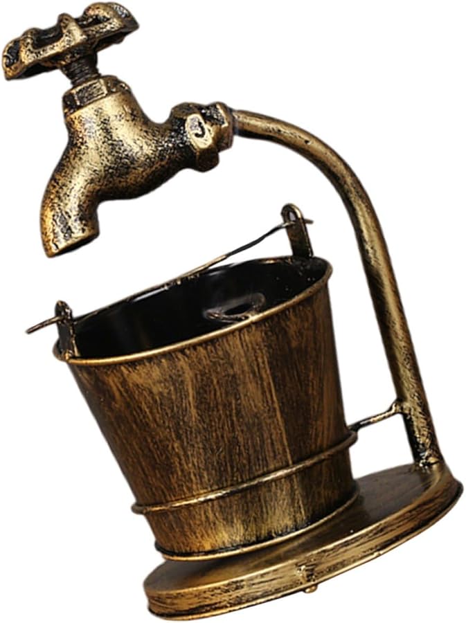 منفضة سجائر كلاسيكية حديدية بتصميم دلو الصنبور، إكسسوار تدخين زخرفي مدمج - Image 1